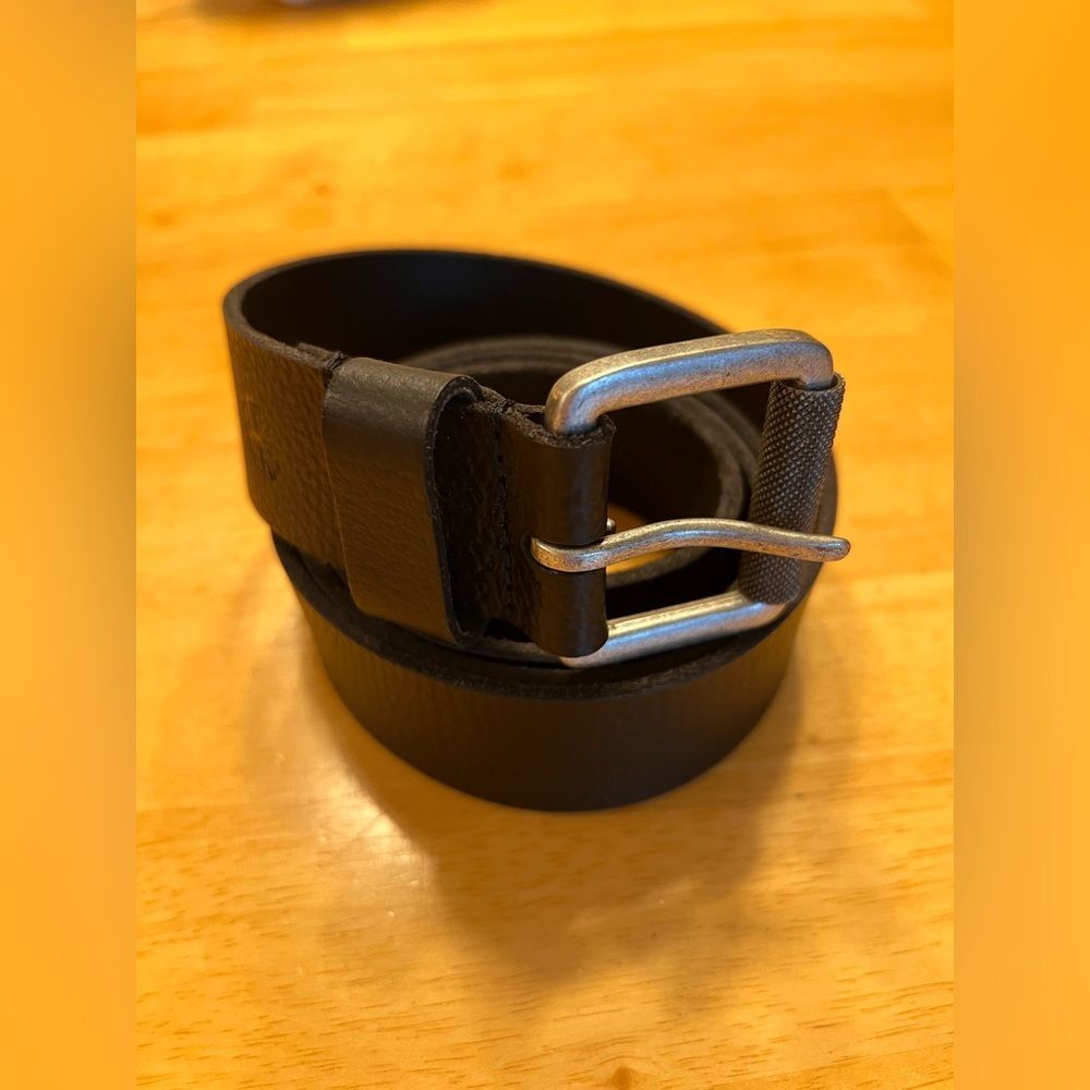 Men's Black Leather Belt NWOT XL 42-44 black silvertone pebbled leather rustic